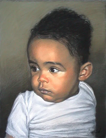 Portrait d'art au pastel sec en couleur réalisé à la main par Bertrand, artiste à Montmartre
